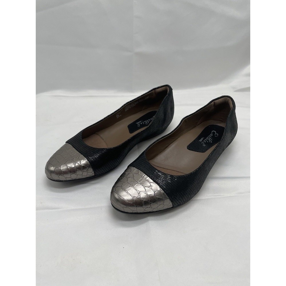 Earthies By Earth Hanover Flats Black Silver Woman’s 7B Leather